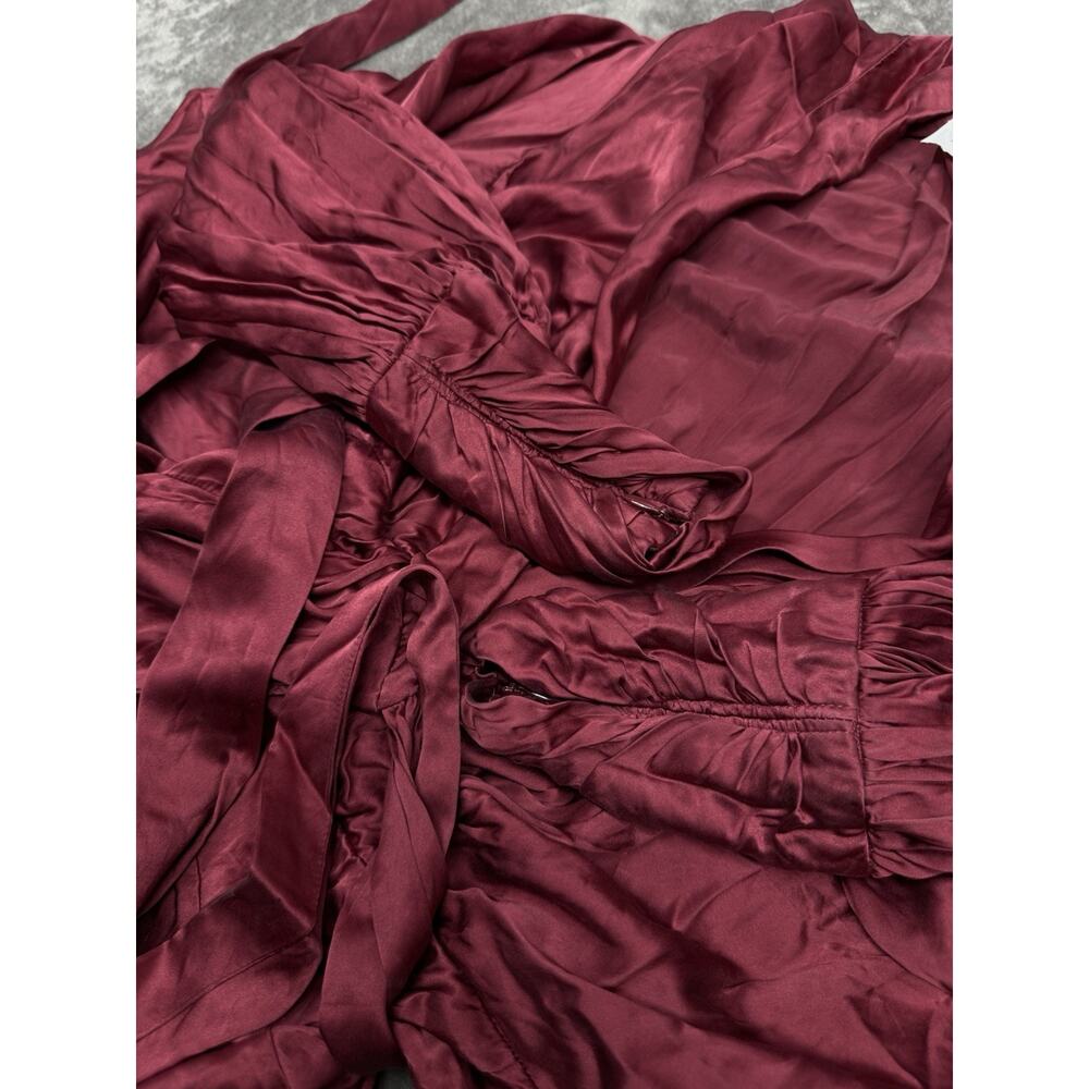Zimmermann Silk Wrap Mini Dress Burgundy Long Sleeve Tie Waist US 8 (3) - Picture 13 of 16